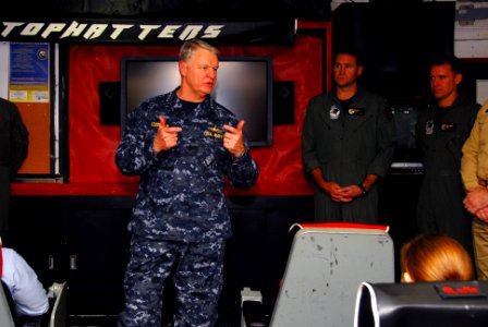 US Navy 100106-N-3327M-311(1) Chief of Naval Operations (CNO) Adm. Gary Roughead visits with Sailors assigned to Strike Fighter Squadron (VFA) 14 aboard USS Nimitz (CVN 68)