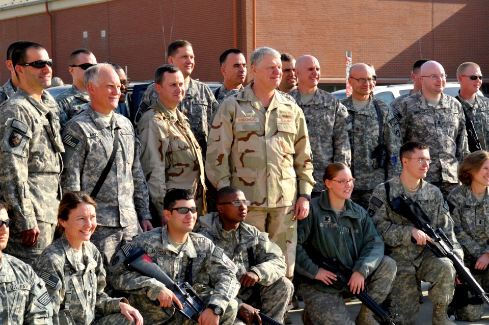 US Navy 100107-N-8273J-081 Chief of Naval Operations (CNO) Adm. Gary Roughead, center, poses for a photo with Sailors assigned to the International Security Assistance Force (ISAF) Joint Command