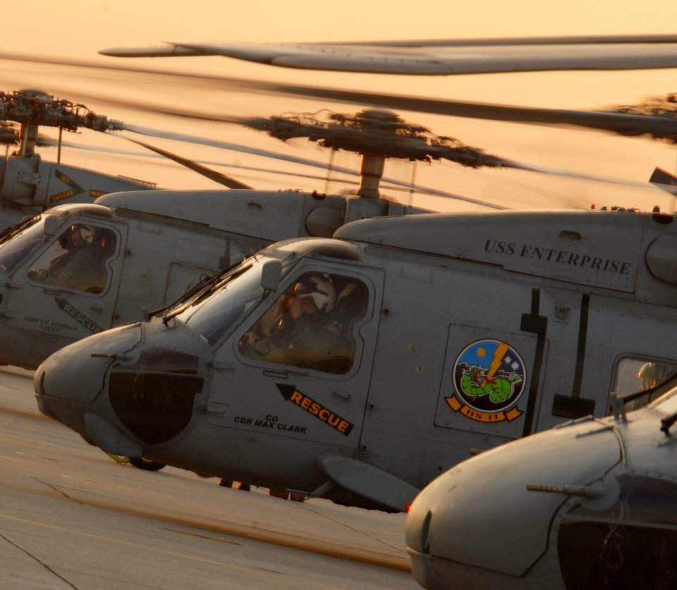 US Navy 100113-N-8590G-008 SH-60 Sea Hawk helicopters assigned to Anti-Submarine Squadron (HS) 11 depart Naval Air Station Jacksonville to embark aboard the aircraft carrier USS Carl Vinson (CVN 70)