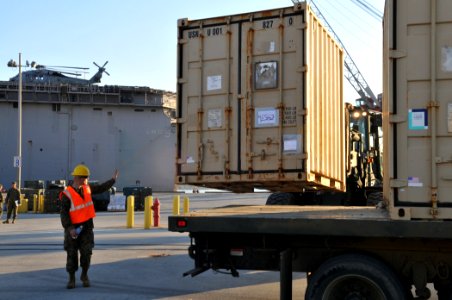 US Navy 100115-N-1831S-028 Marines load supplies aboard USS Bataan (LHD 5)
