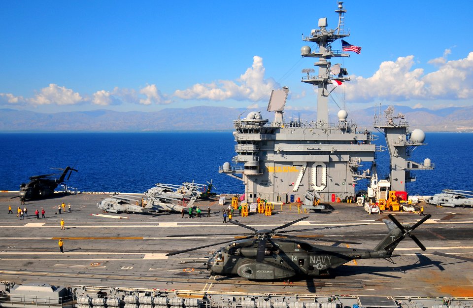 US Navy 100115-N-4774B-898 The Nimitz-class aircraft carrier USS Carl Vinson (CVN 70) shown operating off the coast of Haiti