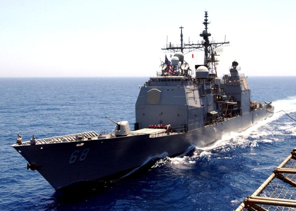 USS Anzio (CG-68) refuels with CVN-69