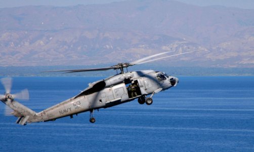US Navy 100118-N-8822R-017 An SH-60F Sea Hawk helicopter assigned to Helicopter Anti-submarine Squadron (HS) 11 lands aboard the Nimitz-class aircraft carrier USS Carl Vinson (CVN 70)