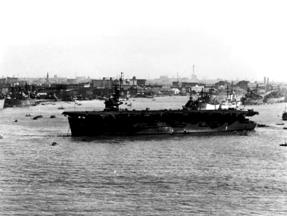 USS Anzio (CVE-57) lies at Shanghai, China, 1 December 1945
