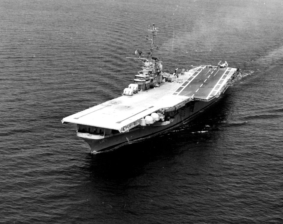 USS Antietam (CVS-36) during Bell automatic landing system test 1957
