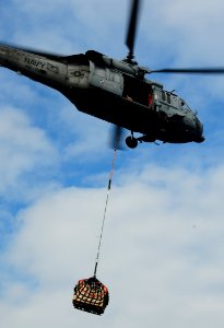 US Navy 100119-N-7508R-025 An MH-60S Sea Hawk helicopter assigned to Helicopter Sea Squadron (HSC) 22 carries relief supplies to an area near Port-au-Prince, Haiti