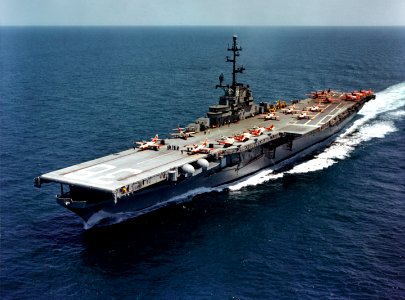 USS Antietam (CVS-36) operating training aircraft on 19 April 1961 (KN-4834)