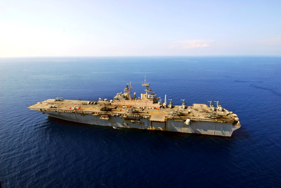 US Navy 100120-N-3165S-329 USS Bataan (LHD 5) transits off the coast of Haiti while conducting flight operations