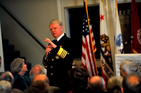 US Navy 100120-N-8273J-129 Chief of Naval Operations (CNO) Adm. Gary Roughead speaks with and answers questions from members of the Santa Barbara Navy League photo