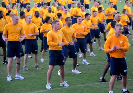 US Navy 100121-N-3666S-007 ailors participate in group physical training at Ward Field on Naval Station Pearl Harbor