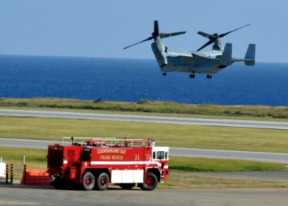 US Navy 100124-N-8241M-131 An MV-22 Osprey assigned to the Golden Eagles of Marine Medium Tiltrotor Squadron (VMM) 162 takes off at the airfield at Naval Station Guantanamo Bay