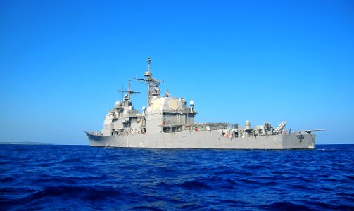 US Navy 100123-N-4774B-043 The guided-missile cruiser USS Normandy (CG 60) is seen off the coast of Haiti while an assessment team evaluates the conditions at Petit Trou De Nippes
