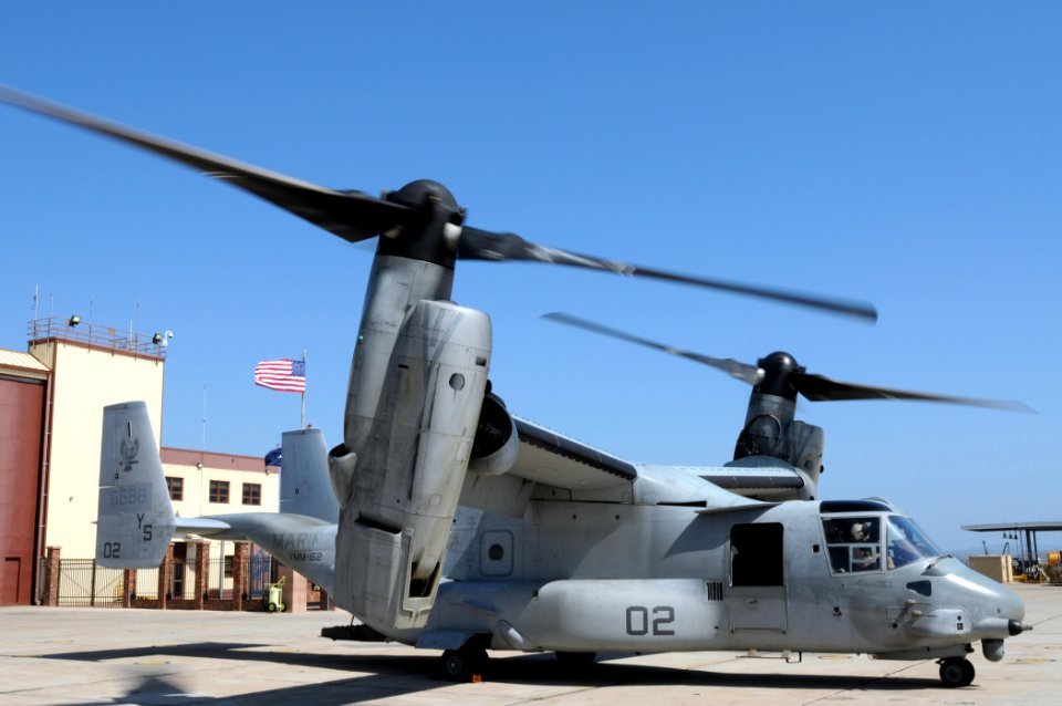 US Navy 100124-N-7456N-034 An MV-22 Osprey assigned to the Golden Eagles of Marine Medium Tiltrotor Squadron (VMM) 162, is on the tarmac at Naval Station Guantanamo Bay
