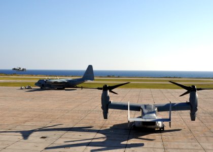 US Navy 100124-N-8241M-179 An MV-22 Osprey assigned to the Golden Eagles of Marine Medium Tiltrotor Squadron (VMM) 162 taxis to the flight line at the airfield at Naval Station Guantanamo Bay