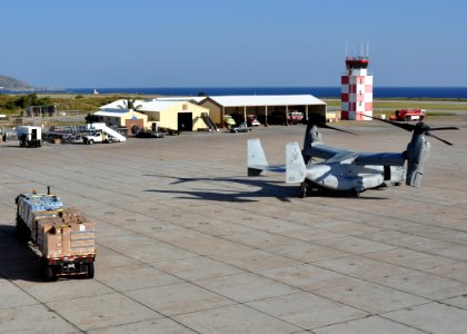 US Navy 100124-N-8241M-098 An MV-22 Osprey assigned to the Golden Eagles of Marine Medium Tiltrotor Squadron (VMM) 162 taxis to the flight line at the airfield at Naval Station Guantanamo Bay