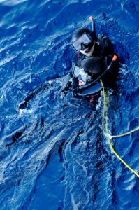 US Navy 100127-N-5716H-198 Rescue swimmers aboard the amphibious command ship USS Blue Ridge (LCC 19) participate in a man overboard drill
