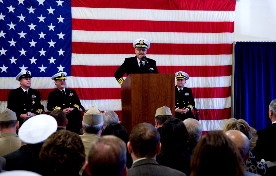 US Navy 100126-N-3705H-052 Adm. J. C. Harvey, Jr., commander of U.S. Fleet Forces Command, speaks at the establishment ceremony for Navy Cyber Forces