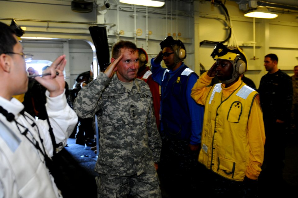 US Navy 100129-N-2735T-029 U.S. Army Lt. Gen. P.K. (Ken) Keen, deputy commander of U.S. Southern Command, is piped aboard the amphibious assault ship USS Nassau (LHA 4)