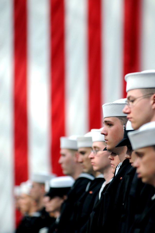 US Navy 100128-N-5328N-128 Staff and students from the Center for Information Dominance (CID) Detachment Corry Station man the rails during a change of charge ceremony at the National Museum of Naval Aviation