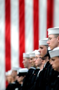 US Navy 100128-N-5328N-128 Staff and students from the Center for Information Dominance (CID) Detachment Corry Station man the rails during a change of charge ceremony at the National Museum of Naval Aviation