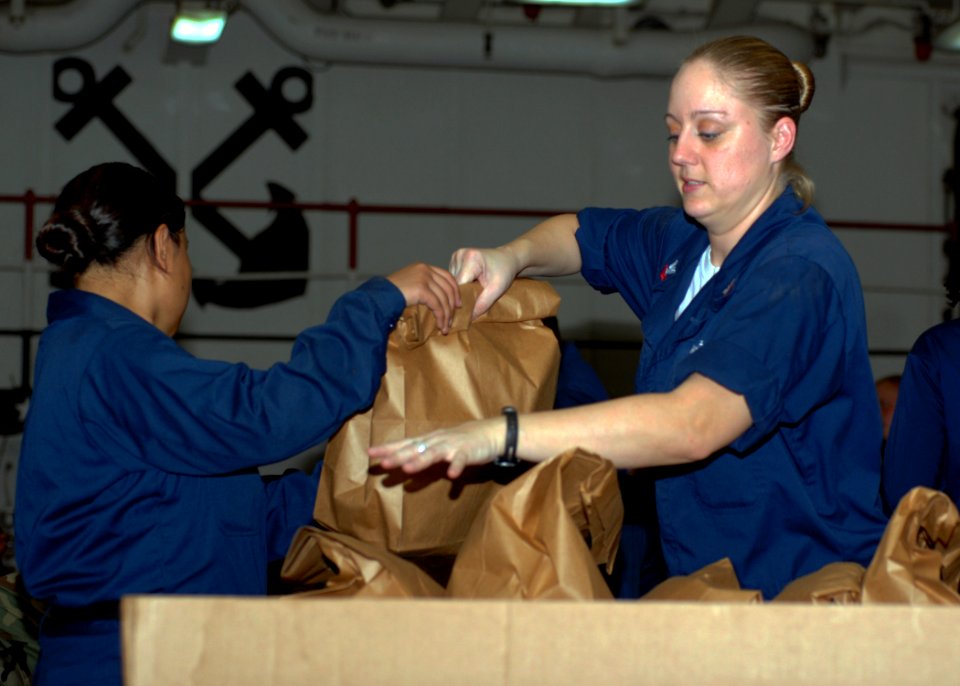 US Navy 100131-N-4971L-107 Sailors unload medical supplies aboard USS Fort McHenry
