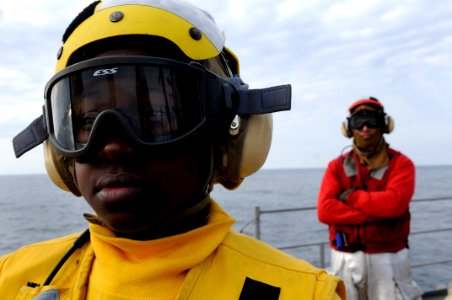 US Navy 100202-N-7478G-346 Sailors prepare for flight quarters aboard USS Blue Ridge