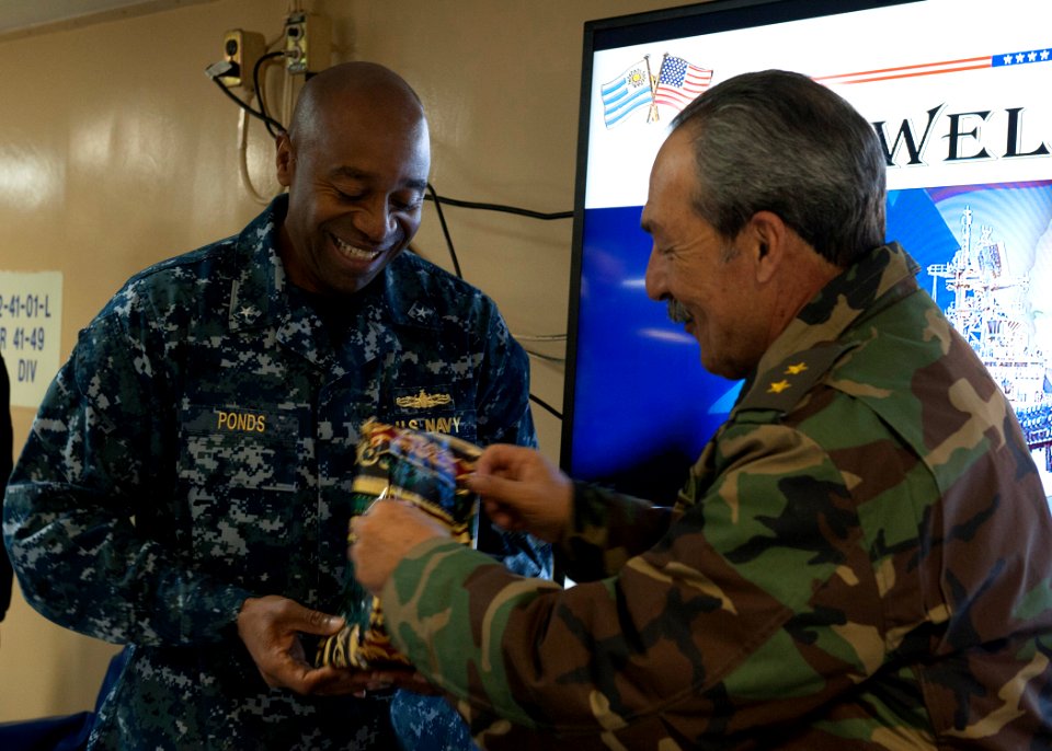 USS America receives distinguished visitors from Uruguay 140813-N-FR671-051