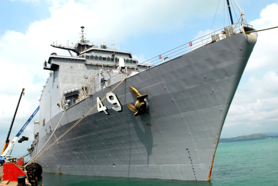 US Navy 100202-N-6692A-044 The amphibious dock landing ship USS Harpers Ferry (LSD 49) unloads vehicles and equipment from the 31st Marine Expeditionary Unit (31st MEU) at Sattahip, Thailand