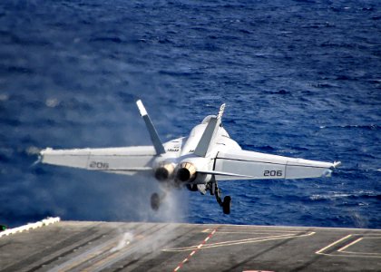 US Navy 100204-N-4774B-353 An F-A-18 Super Hornet assigned to the Sunliners of Strike Fighter Squadron (VFA) 81 launches from the Nimitz-class aircraft carrier USS Carl Vinson (CVN 70)