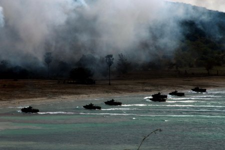 US Navy 100204-N-7843A-135 Republic of Korea and Royal Thai marine corps amphibious assault vehicles come ashore during a Cobra Gold 2010 amphibious landing demonstration at Hat Yao Beach