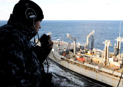 US Navy 100208-N-3885H-128 Seaman Jon Blankenship stands watch aboard the aircraft carrier USS George H.W. Bush (CVN 77)