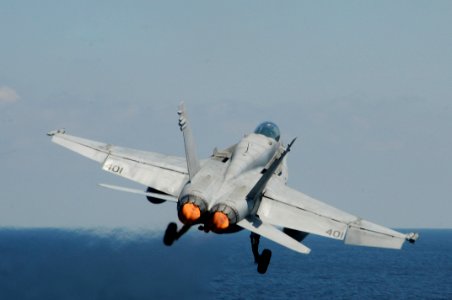 US Navy 100206-N-3038W-410 An F-A-18C Hornet assigned to the Sidewinders of Strike Fighter Squadron (VFA) 86 launches from the aircraft carrier USS Nimitz (CVN 68)