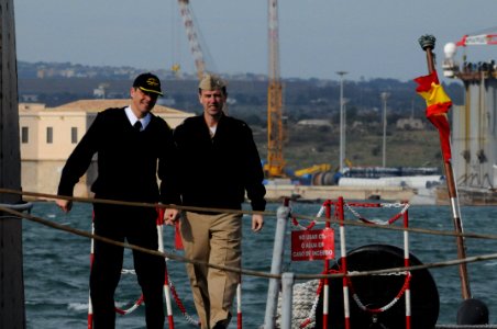 US Navy 100211-N-7730P-002 Rear Adm. John Richardson tours a Spanish navy submarine before holding a press conference to mark the start of exercise Noble Manta 2010