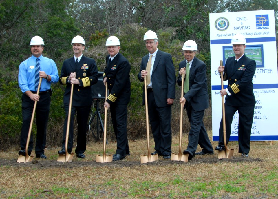 US Navy 100209-N-5812W-003 Vice Chief of Naval Operations (VCNO) Adm. Jonathan Greenert break ground during a ceremony for the new child development denter at Naval Station Mayport
