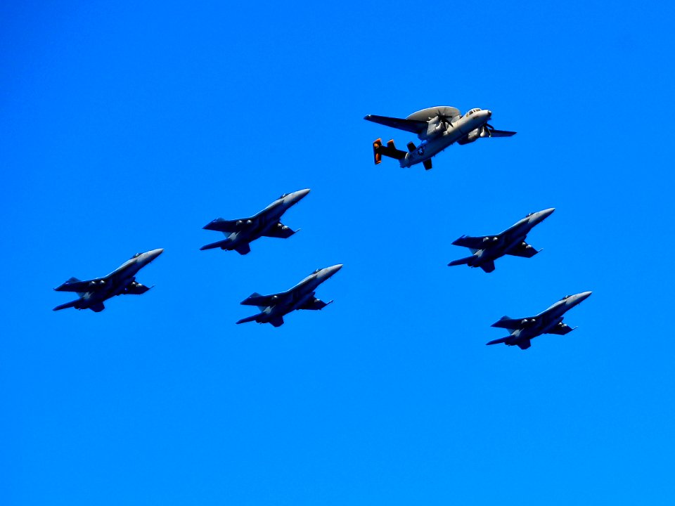 US Navy 100216-N-4774B-834 F-A-18 Super Hornets fly in formation