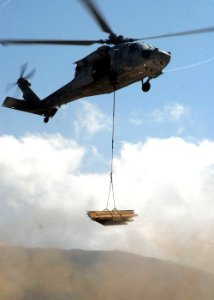 US Navy 100212-N-7638K-143 An MH-60S Sea Hawk helicopter from Helicopter Sea Combat Squadron (HSC) 22 delivers building materials to La Gonave Island, Haiti, from the amphibious dock landing ship USS Fort McHenry (LSD 43)