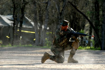 US Navy 100213-N-0475R-234 Construction Electrician 3rd Class Aaron Bluitt participates in REACT Team Training during Operation Bearing Duel 2010