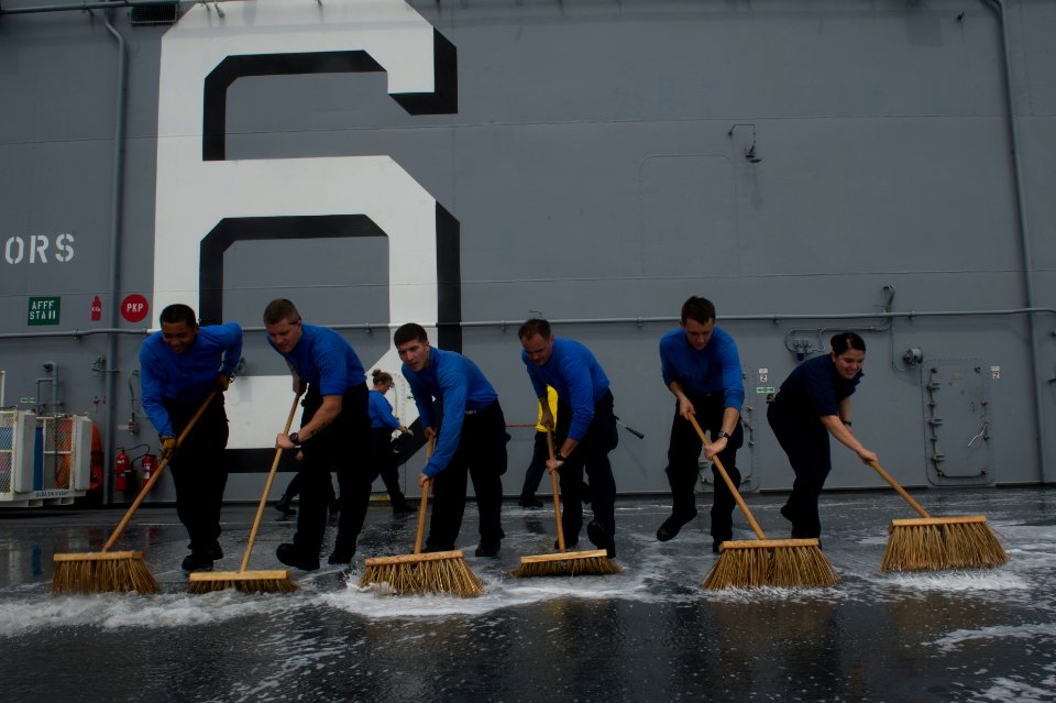 USS America deck scrubbing 140911-N-MZ309-060