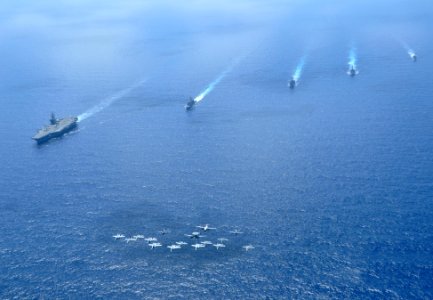 US Navy 100215-N-8421M-173 Ships and aircraft assigned to Carrier Strike Group (CSG) 11 operate in formation in the South China Sea