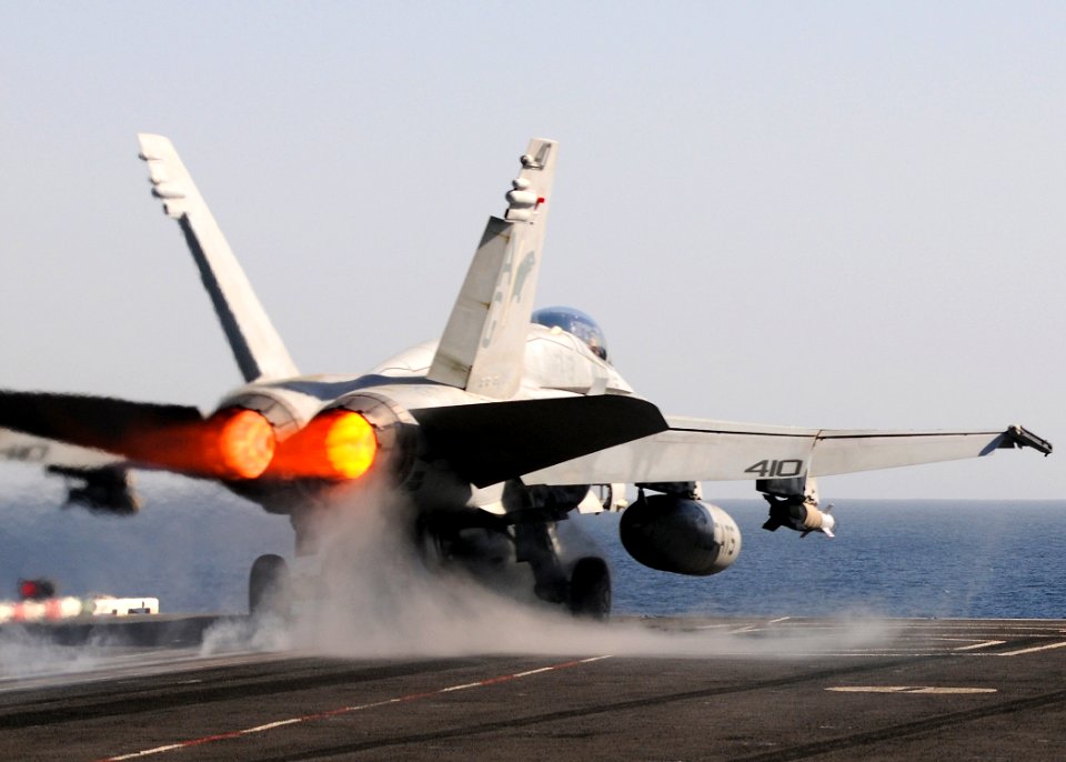 US Navy 100216-N-4236E-256 An F-A-18C Hornet piloted by Cmdr. Benjamin Hewlett, prospective commanding officer of Strike Fighter Squadron (VFA) 131, launches from the Nimitz-class aircraft carrier USS Dwight D. Eisenhower (CVN