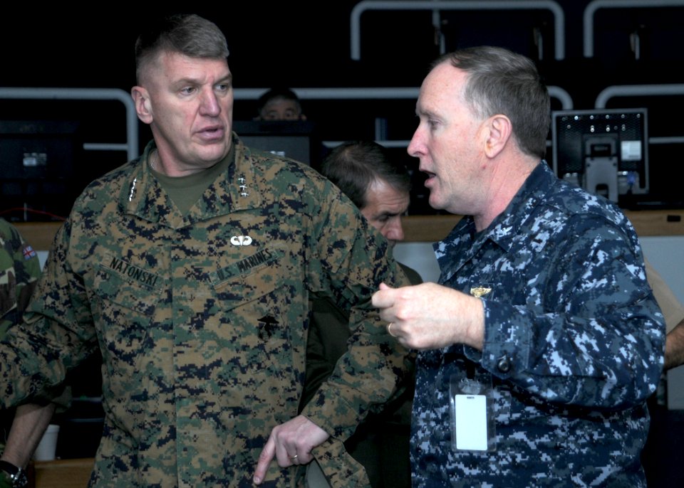 US Navy 100216-N-6764G-070 Lt. Gen. Richard Natonski discusses training capabilities with Capt. Robert Brown