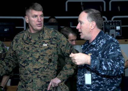 US Navy 100216-N-6764G-070 Lt. Gen. Richard Natonski discusses training capabilities with Capt. Robert Brown