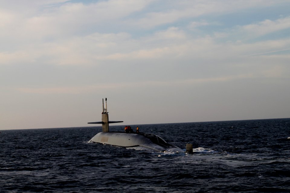 US Navy 100216-N-1255R-307 USS Maryland (SSBN 738)(G) transits the Atlantic Ocean during its 55th strategic deterrent patrol