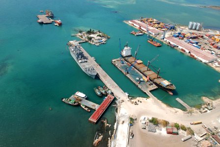 US Navy 100221-N-5787K-003 An aerial view of the logistical area near the port in Port-au-Prince