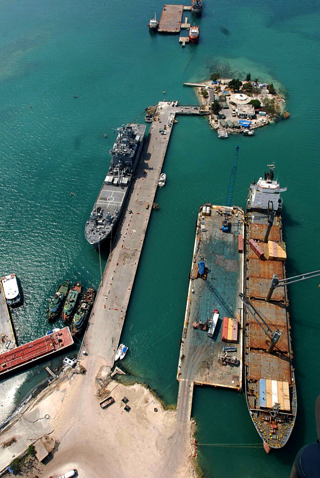 US Navy 100221-N-5787K-005 An aerial view of the logistical area near the port in Port-au-Prince