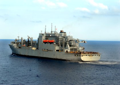 US Navy 100220-N-2000D-024 The Military Sealift Command dry cargo and ammunition ship USNS Sacagawea (T-AKE-2) conducts a vertical replenishment in the Caribbean Sea
