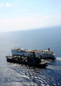 US Navy 100222-N-6410J-057 The Military Sealift Command hospital ship USNS Comfort (T-AH 20) and the fleet replenishment oiler USNS Leroy Grumman (T-AO 195) conduct an underway replenishment in the Caribbean Sea