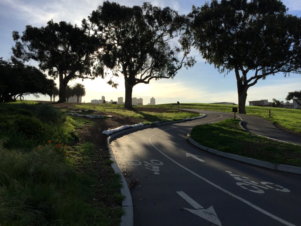 Cycle path sunrise summer