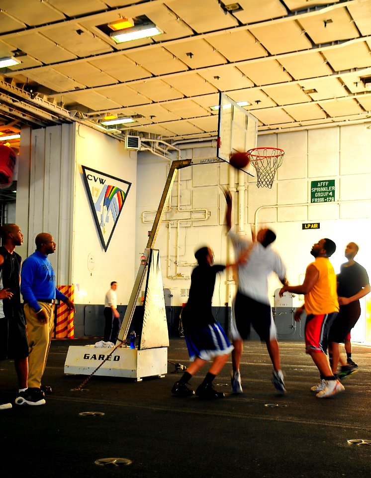 US Navy 100224-N-4774B-216 Sailors try out for the ship basketball team aboard the Nimitz-class aircraft carrier USS Carl Vinson (CVN 70)