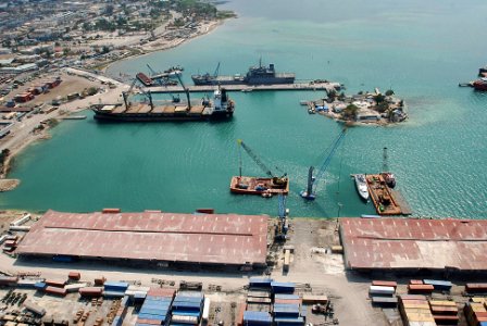 US Navy 100221-N-5787K-004 An aerial view of the logistical area near the port in Port-au-Prince
